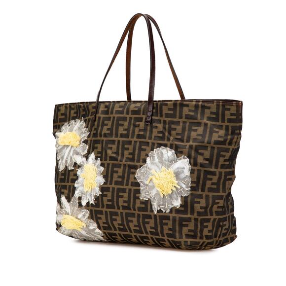 Fendi Zucca Canvas Flower Applique Tote - Picture 1 of 11